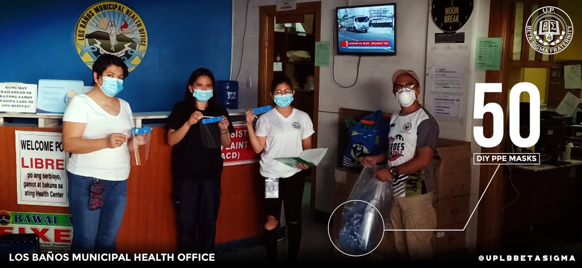 betasigmasuplb's tweet photo. The Fraternity turned over 50 pieces of DIY PPE face shields to the 
Los Banos Municipal Health Office. These PPEs will be used by our frontliners in our battle against COVID-19.

#UPBetaSigmaFightCoVid 
#COVID19PH https://t.co/rYGg99jBRN
