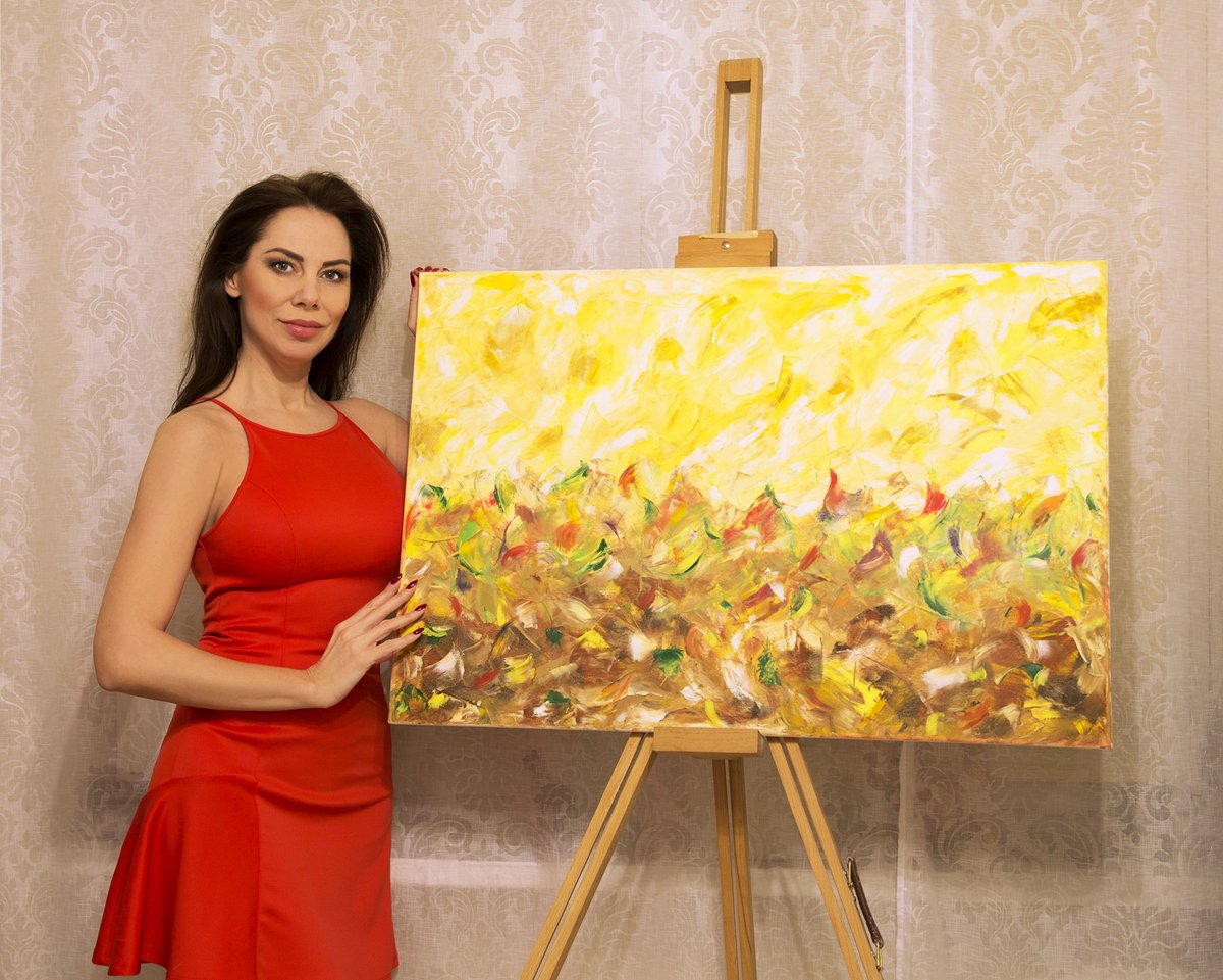 EmiliaMorgas's tweet photo. My last painting. Oil on canvas 90x60cm 
"Crazy party in the Mr. Sunflower's garden" 
Come back later and watch the video <3

 #painting #artist #artwork #artwork_on_studio #artcurator #gallery #artgallery #warsaw #szczecin #homedecor #artistatwork https://t.co/wLH7IXVojU