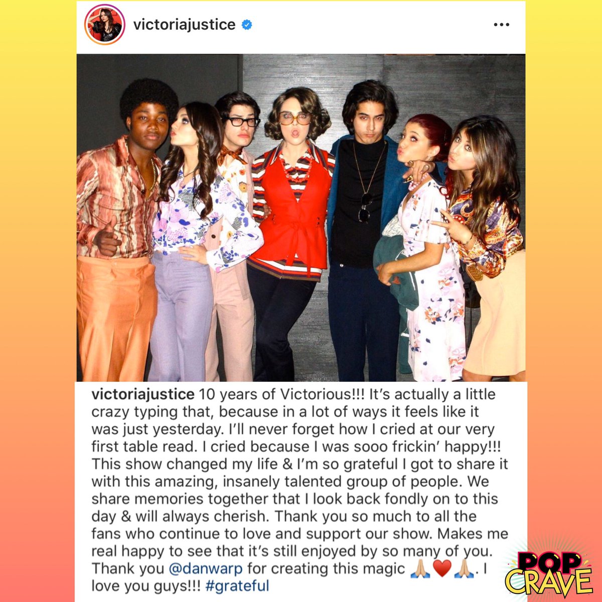 PopCrave's tweet photo. Ariana Grande, Daniella Monet, and Victoria Justice shared emotional Instagram posts to mark the 10-year anniversary of #Victorious. ❤️ https://t.co/GQcIMmsVAg