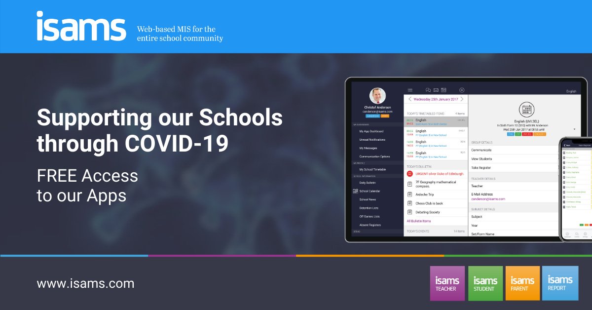 iSAMS's tweet photo. To help students, parents and teachers keep on top of important insights &amp; share key communications, we’re offering our suite of multilingual Apps free of charge to our schools during school closures. Please take a look at the full list &amp; how to access: https://t.co/AyC2IWzWIJ https://t.co/aVvnJe9INU