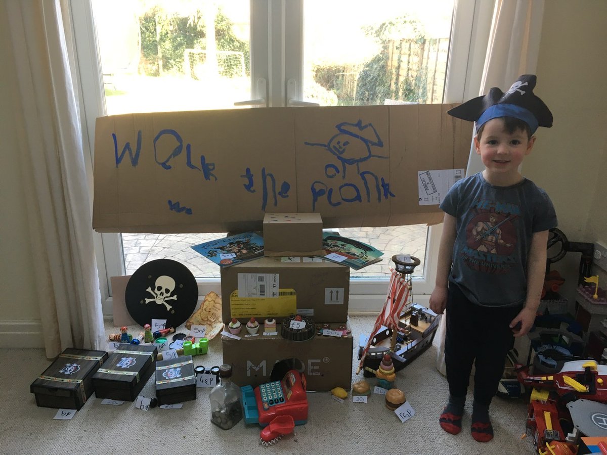 drhaynesbiol's tweet photo. @RhiwbeinaPrm Henry loved making his pirate shop yesterday. He tested the numeracy of the whole family with his crazy prices &amp; we’ve left it all out to revisit today! Great activity - thank you! 🏴‍☠️ https://t.co/vL3niTyu1s