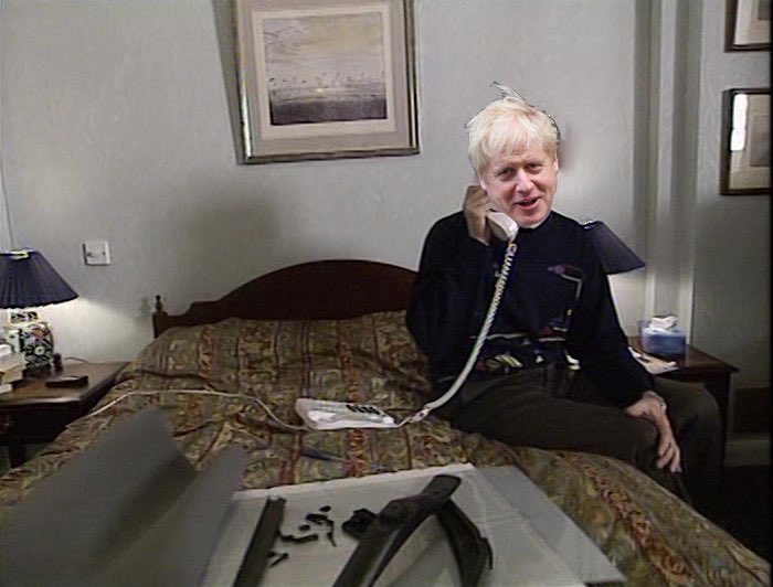 PoliticalAP's tweet photo. Boris Johnson 2 hours into self-isolation... https://t.co/Npp457UyKU