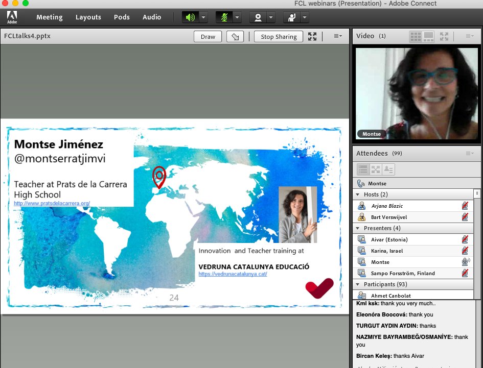 abfromz's tweet photo. Very happy to listen to @montserratjimvi from Spain sharing her valuable experience #FCLtalks #Teachmeet #edremotechat @BartVerswijvel https://t.co/OxmvzPyt4A