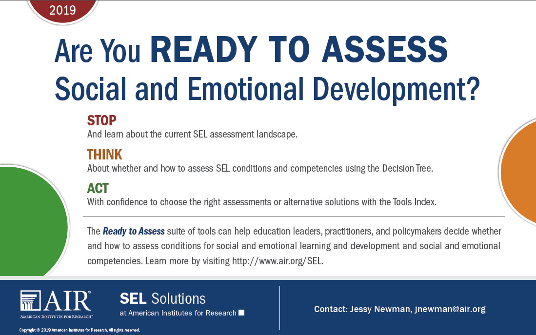 Education_AIR's tweet photo. In times of change, the need for social and emotional learning skills is stronger than ever. For #SELDay, revisit AIR’s “Ready to Assess” toolkit, which aims to help educators, practitioners, and policymakers make informed decisions about #SEL assessment. https://t.co/aumed5vPWH https://t.co/e0FoK6cWHI