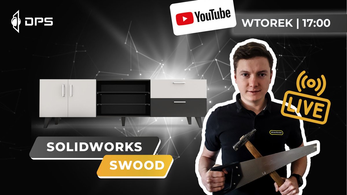 DPSSoftwarePL's tweet photo. Zapraszamy na kolejny LIVE! Łukasz przedstawi Wam oprogramowanie #SWOOD, dodatek do #SOLIDWORKS, przyśpieszający projektowanie mebli w 3D i usprawniający produkcję. https://t.co/1YprXNNsPC https://t.co/NhGO3o7EWG