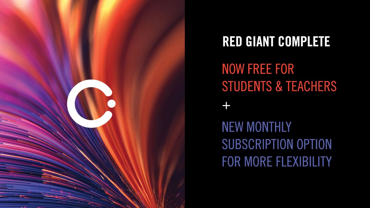 theCGchannel's tweet image. Red Giant Complete is now free to students and teachers. The subscriptions - previously priced at $299/year - give access to all Red Giant's #VFX and #motiongraphics tools, including #TrapcodeSuite and #MagicBulletSuite, plus the Universe effects library bit.ly/2wHLzuL