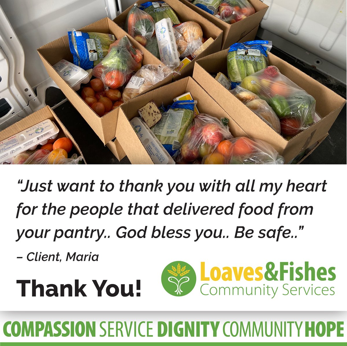 loaves_fishes's tweet photo. We are humbled by the support we have received from our friends and family. Thanks to you, we have met the second $10,000 match! The need is increasing daily. Together, we are providing vital food to families who most need help. They thank you, and so do we! #hope #comassion https://t.co/WllLzTHN8m
