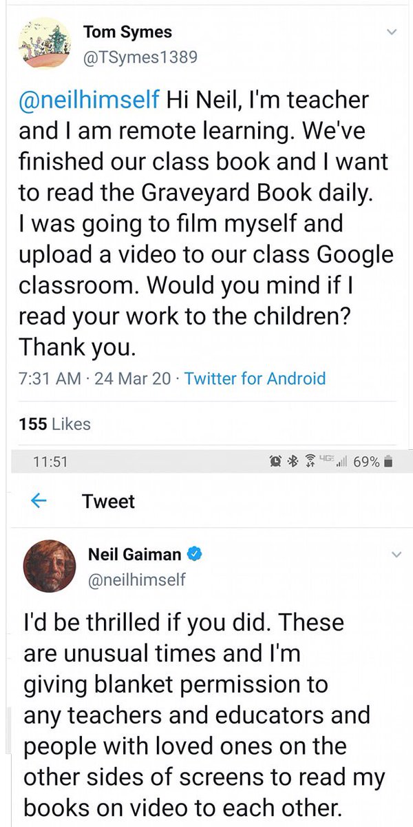 JenniferLantig5's tweet photo. @neilhimself is the best. Thank you for being awesome during these dark times. I love your work and will continue to spread it like wildfire! People, live stream your readings of his glorious pages! Make it so, so more it be! https://t.co/KniKVRh4JZ