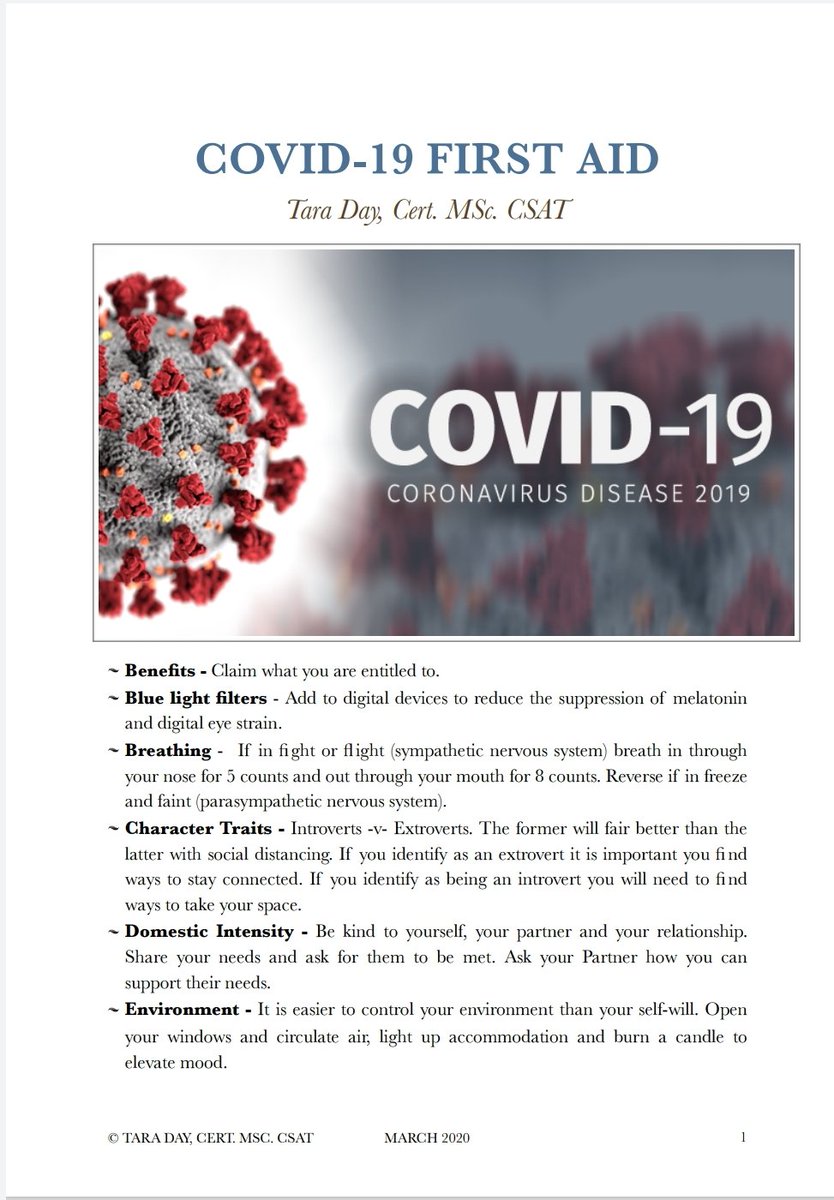 tarajaneday's tweet photo. My COVID-19 FIRST AID info sheet. https://t.co/7REdgjKSml