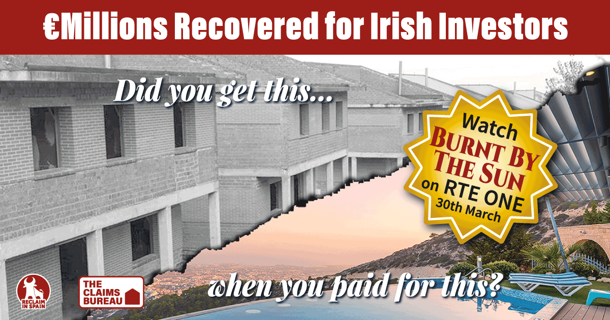 ReclaimInSpain's tweet photo. €Millions Recovered for Irish Investors. Don’t forget to tune in to watch Burnt by The Sun – Television 2-part series about the construction crisis that shook Irish Nationals. RTE One – 30th March 2020 9.30pm https://t.co/aJfPLjDfS6 https://t.co/saZg5YKMqx