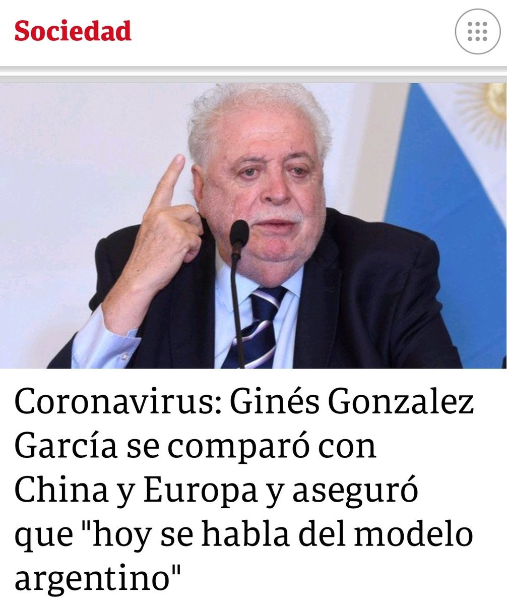 Absolutamente nadie en el mundo habla del "modelo argentino". No existe semejante hecho salvo en la imaginación y arrogancia de los políticos con su nacionalismo. 500 tests diarios no es un modelo, es un fracaso que en semanas se profundizará. #Argentina