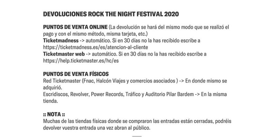 DEVOLUCIONES ROCK THE NIGHT FESTIVAL 2020