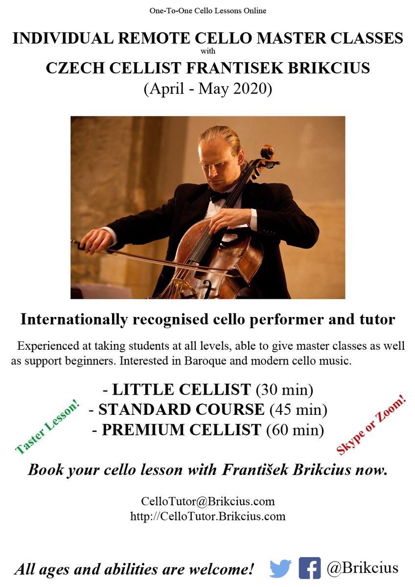 Brikcius's tweet photo. 🌼Spring💻ONLINE #CELLO MASTER CLASSES🎻 (April-May)

https://t.co/AakdELfmls 

All ages&amp; abilities r welcome! #BookNow #Zoom #Skype

♫#CelloLesson #CelloStudent #CelloTutor #ClassicalBuzz #CelloSpring #Cellists #Cellobinar #Webinar 
#CoronaMusic🦠#CoronaMusicians #HelpMusicians https://t.co/x01nOx93By