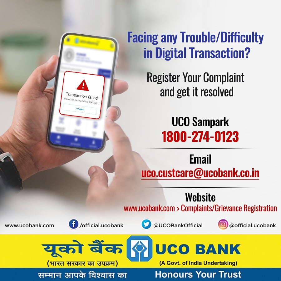 UCOBankOfficial's tweet photo. Facing Difficulties while doing Digital Transactions?
#UCOBank strives to resolve every issue you have at the earliest! https://t.co/4Ou8U0XFZy
@DFS_India @UPI_NPCI @RBI @ChairmanIba @FinMinIndia #DigitalSampark #mBankingPlus #eBanking #UCObanking https://t.co/wnr7FLcNFz https://t.co/LWf27zNSjv