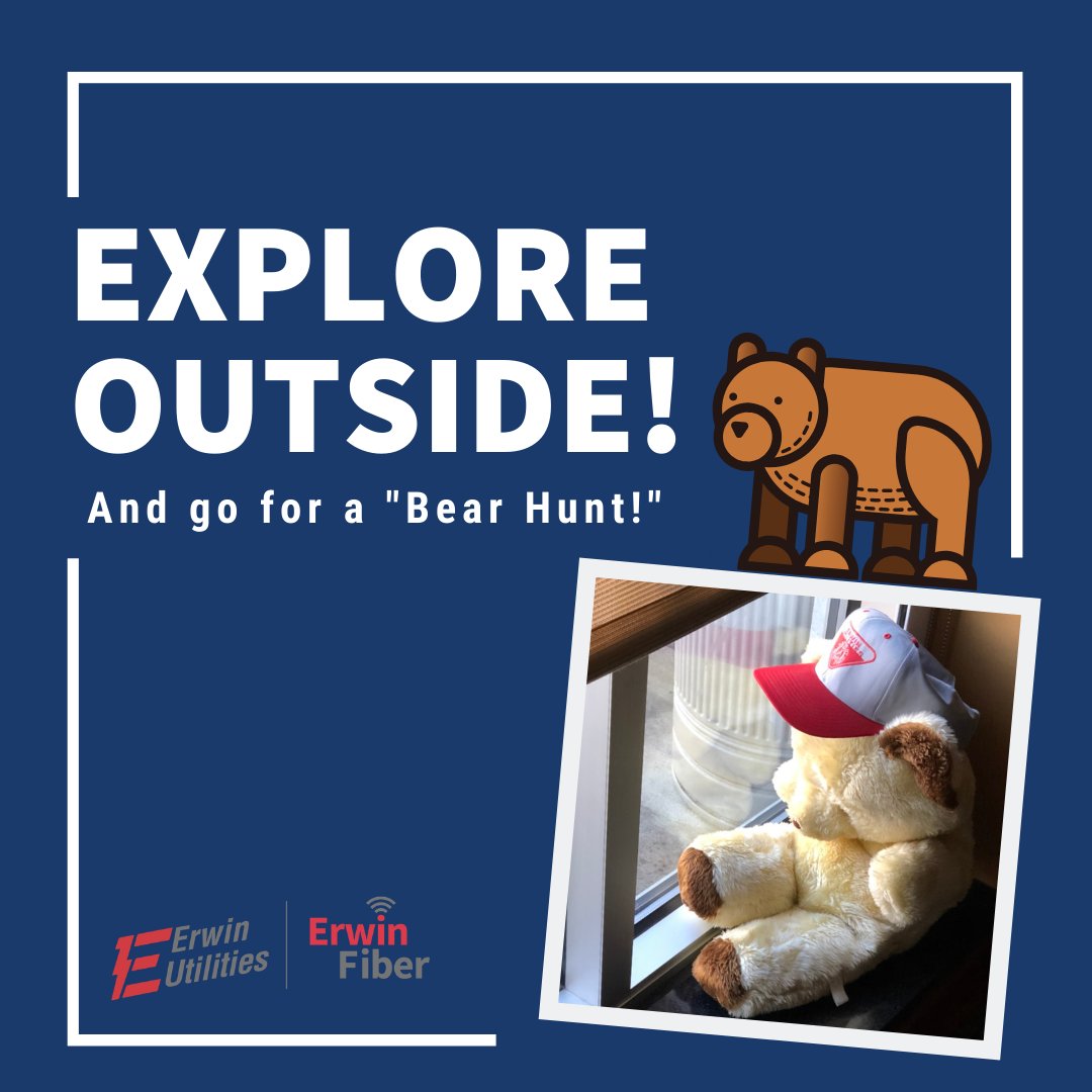 Don't miss out on the beautiful weather today and this weekend!  Take a walk through #DowntownErwin and see how many bears you can spot in windows of the businesses and homes. Can you find our little guy at Erwin Utilities? #CommunityBearHunt #lovewhereyoulive #socialdistancing