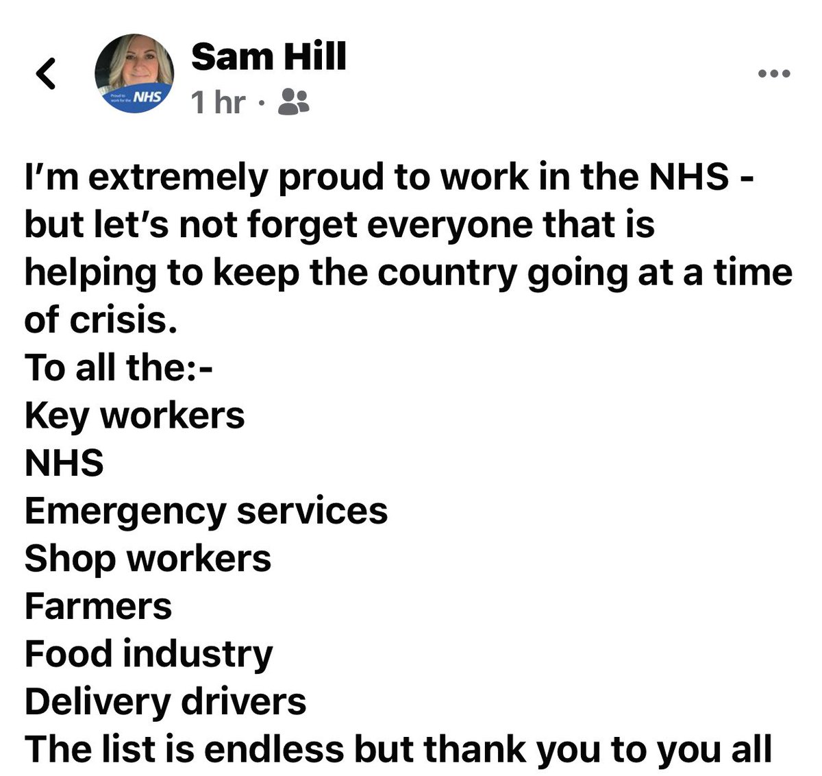 slhcolt's tweet photo. #ProudToBeNHS so many other people also to thank in this crisis #foodindustry #Farmers #DeliveryDrivers #ShopWorkers #TooManyToMention #AllEmergencyServices #ThankyouToYouAll so many that aren’t mentioned https://t.co/MylnBPJJcp