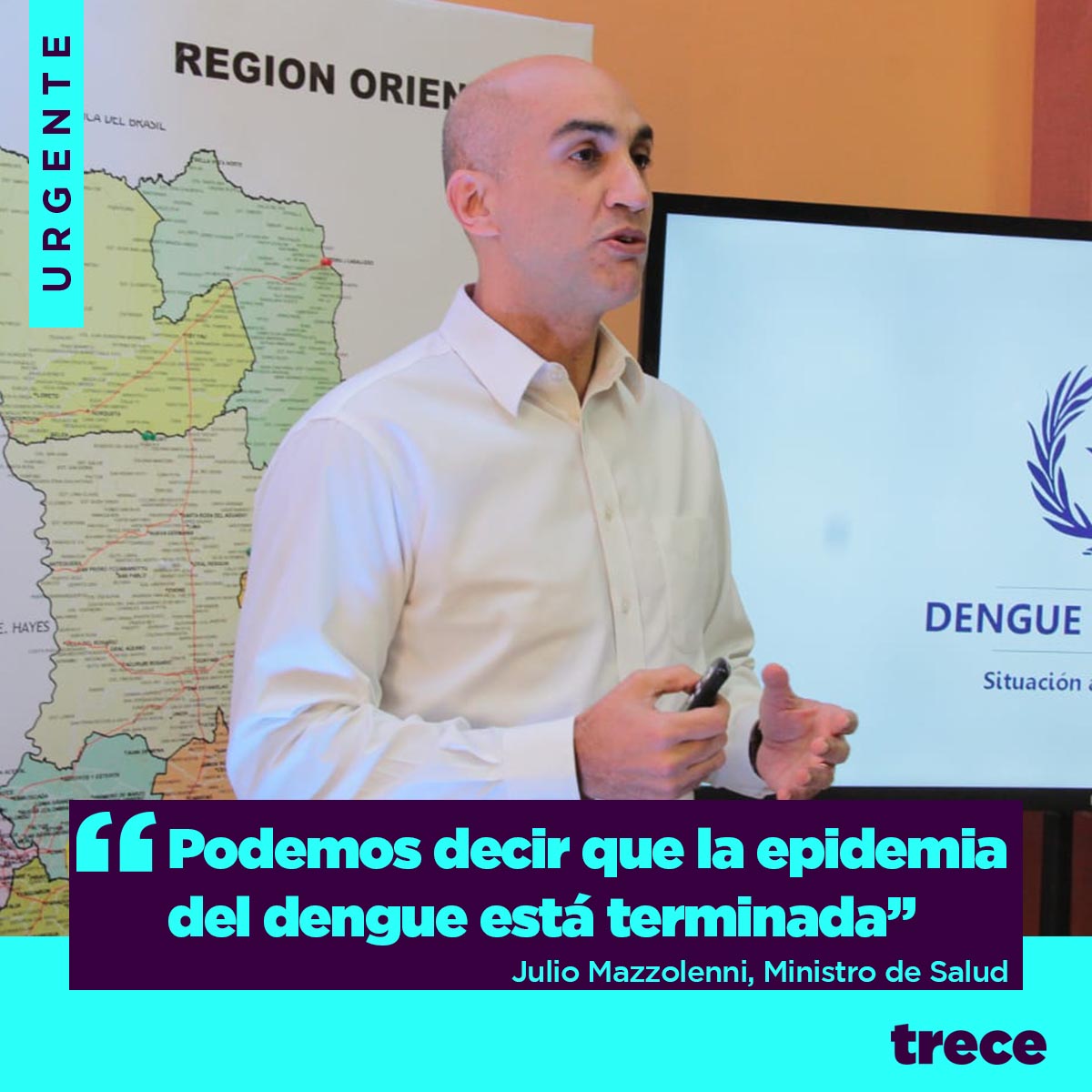 trecepy's tweet photo. #DenguePy | “Cuando dimos la alerta sanitaria en octubre del mes pasado estábamos en 2.000, estaba en subida. Ahora al estar por debajo de estos números la epidemia de dengue, ya podemos darla por oficialmente terminada”, anunció @MazzoleniJulio, Ministro de Salud. #NoticiasTrece https://t.co/QH1HYa4m3A
