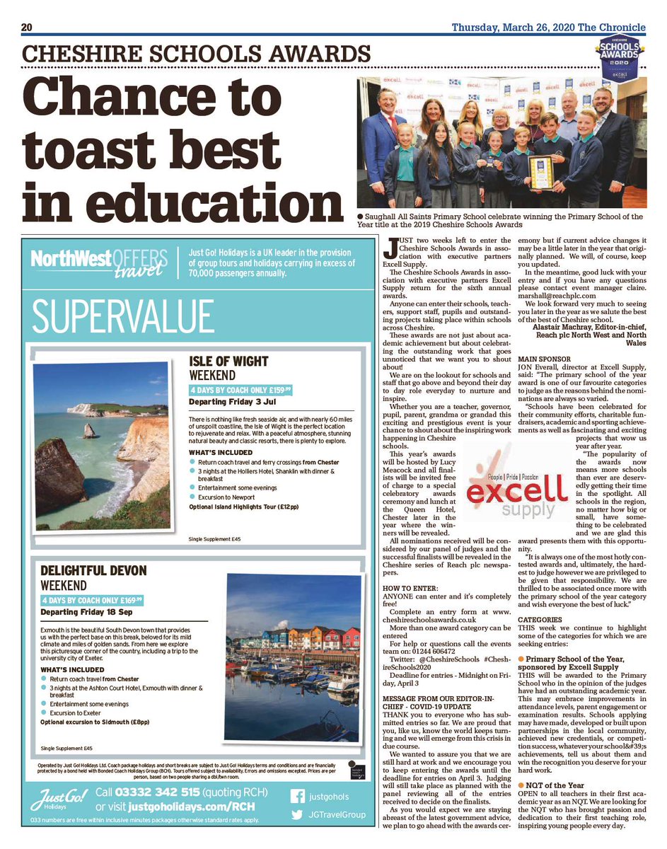 CheshireSchools's tweet photo. Let's hear it for schools, teachers &amp; support staff in our region deserving of recognition!
This week @CheshireLive features #CheshireSchools Awards in assoc @ExcellSupply &amp; details about how you can enter!
 #Free2Enter #Free2AttendAwards 
https://t.co/LgHMQCXf8e https://t.co/OctEEx1skF