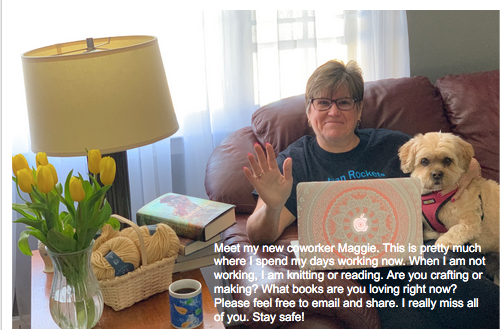 slanews's tweet photo. Today's #SLACares post is from our amazing Assistant Principal Ms. Leaness and her co-worker Maggie! Don't forget - we're all here for a GoogleMeet, an email, or a phone call if you need someone to talk to! #SLA https://t.co/TVeb1A5Ii4