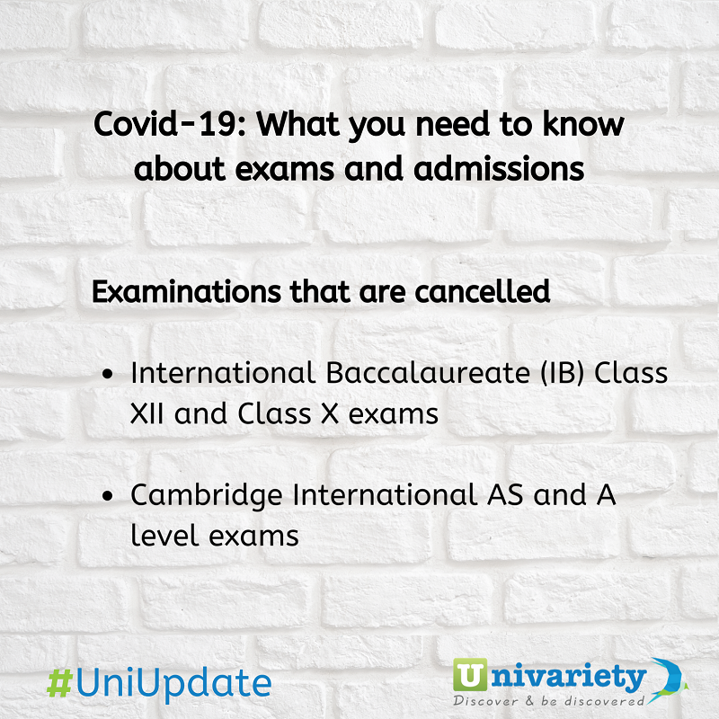 Univariety's tweet photo. #UniUpdate - Exams that are cancelled
Sharing the latest information you need about exams and admissions. Read here to know more: https://t.co/oXRwTh8Q5M
#Updates #Education #exams #examnews #EduNews #EduUpdates #covid19 #coronavirus #Univariety #LearnWithUnivariety https://t.co/faNsIiyezw