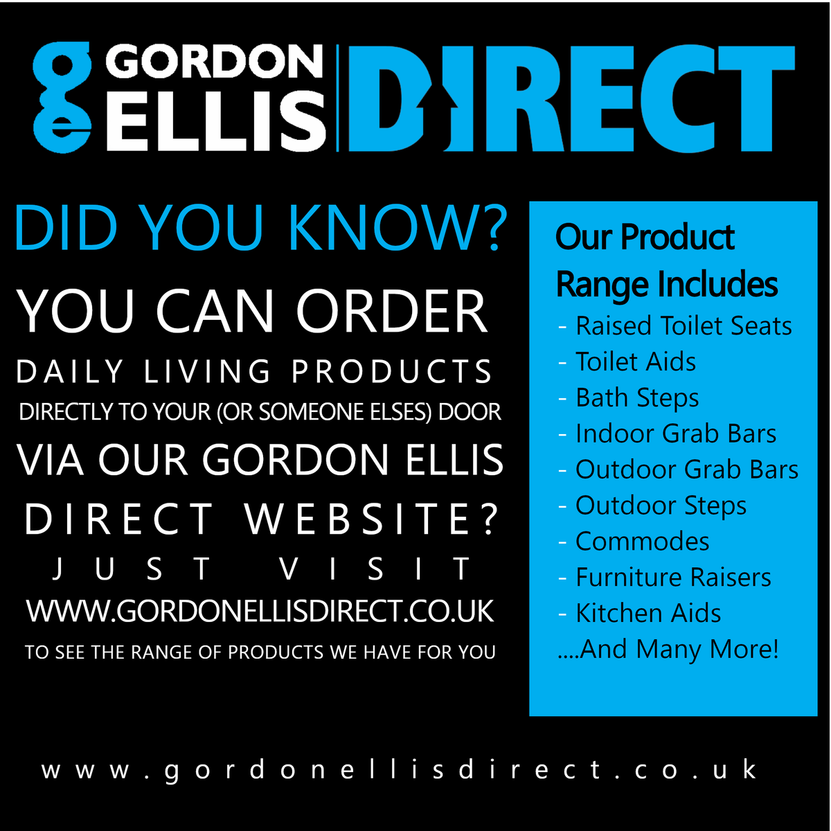 Langham_GE's tweet image. ORDER DIRECT ONLINE - Our range of products are available to purchase directly to your door via our website gordonellisdirect.co.uk enabling people to stay indoors but still live with independence and dignity  #stayathome @TheOTShow @ukotac @wwwthiiscouk @ot_magazine