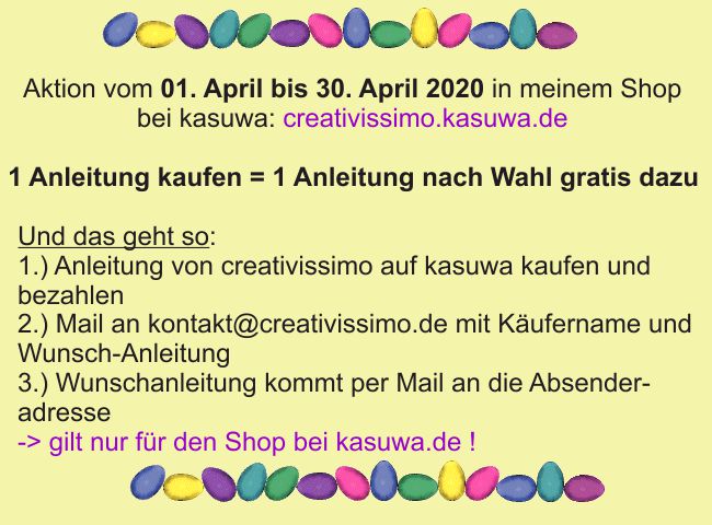 _creativissimo_'s tweet photo. Jetzt schon mal vormerken und Geld sparen... gilt für all meine Anleitungen bei https://t.co/hXuDmiiI3A https://t.co/dVOy8C9oMc
