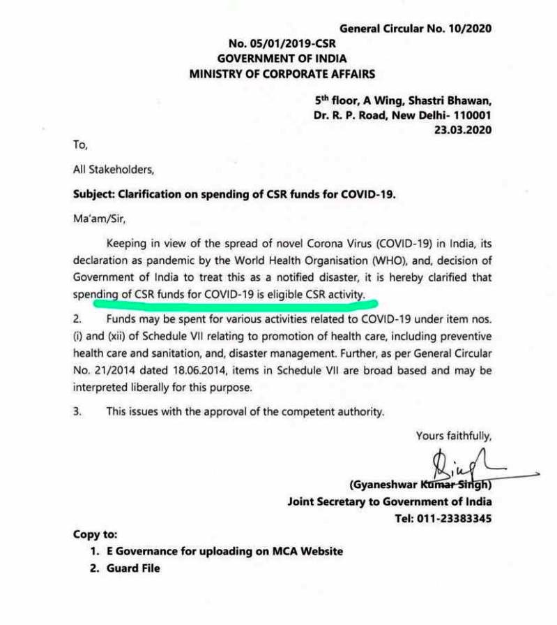 CenterCisu's tweet photo. Spends towards COVID19 is now CSR eligible #CorporateSocialism #BeatItTogether #CSR https://t.co/5BVgn2I5dR