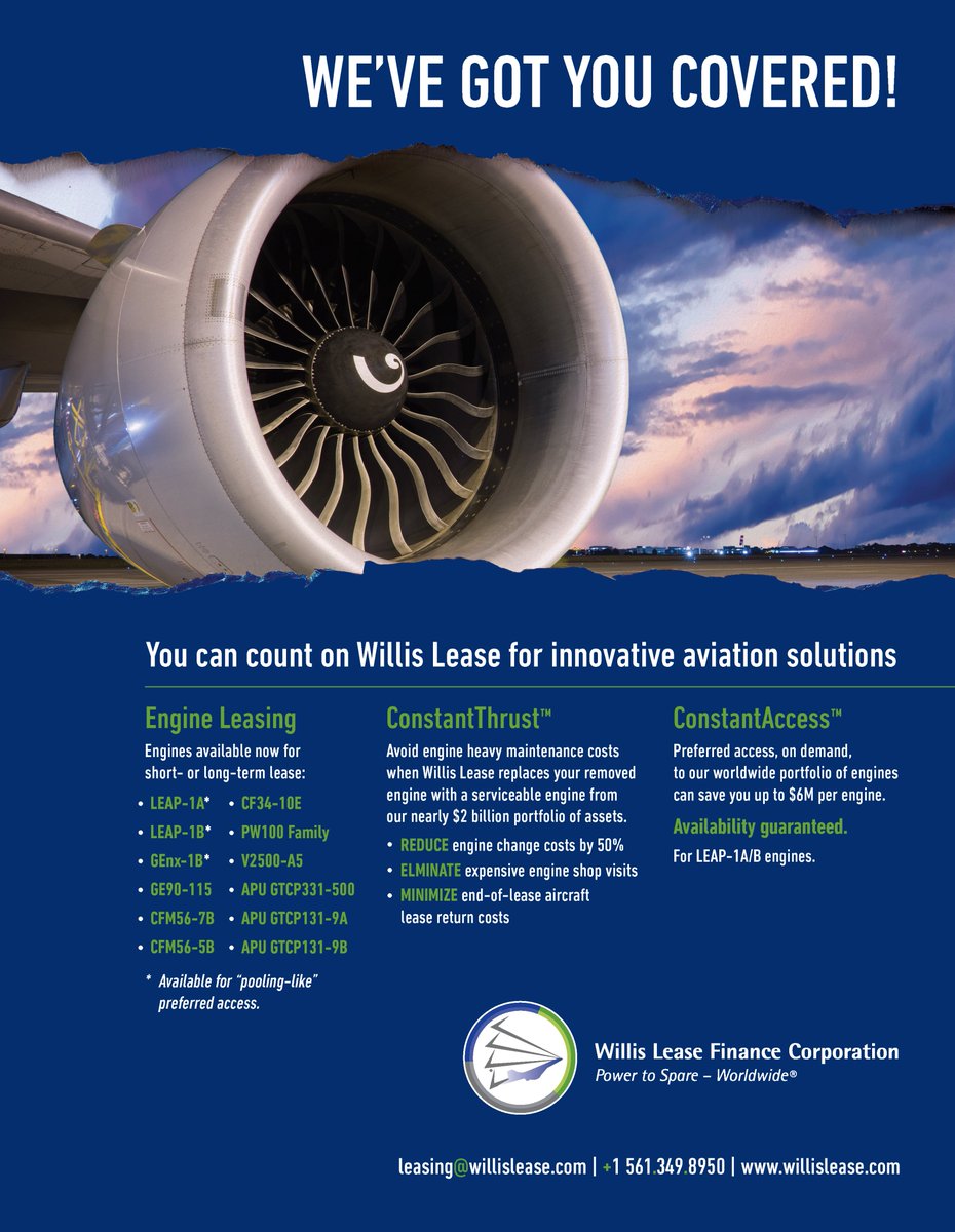 WillisLease's tweet image. We've Got You Covered! Contact us today and find out how you can count on Willis Lease for your innovative aviation solutions. #EngineLeasing #SpareEngine