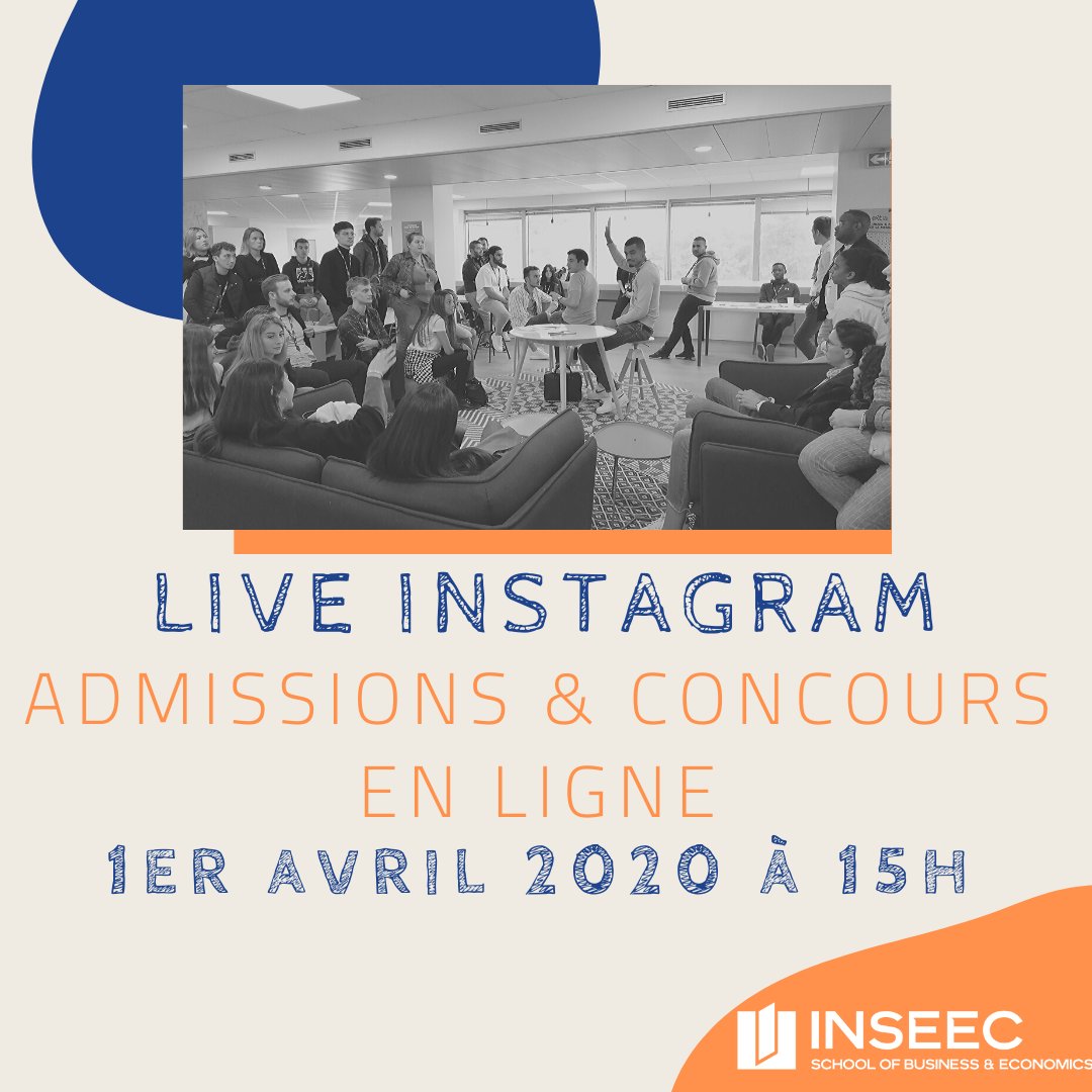 inseec_ge's tweet photo. LIVE I Rendez-vous mercredi prochain à 15h sur notre compte Instagram (@inseec_bs) pour notre live spécial Admissions et concours ! N'hésitez pas à nous faire parvenir toutes vos questions en privé sur l'admission au Programme Master Grande Ecole de l'INSEEC SBE. #INSEECathome https://t.co/rpvYLjPHVm