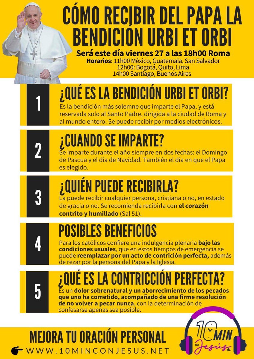 #OremosJuntos Recibamos del Santo Padre la Bendición Urbi et Orbi
