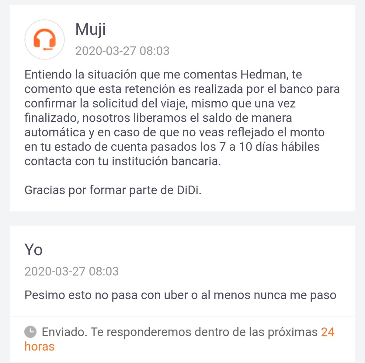 EdyGuzman6's tweet photo. @DiDi_Mexico en verdad es increíble su falta de sencibilidad e interés a sus clientes. Tengo 2 viajes cargados a mi tarjeta por más de 500 entre ambos y su respuesta deja mucho que desear. Con @Uber_MEX  no pasa. https://t.co/qNBMXvwIp4