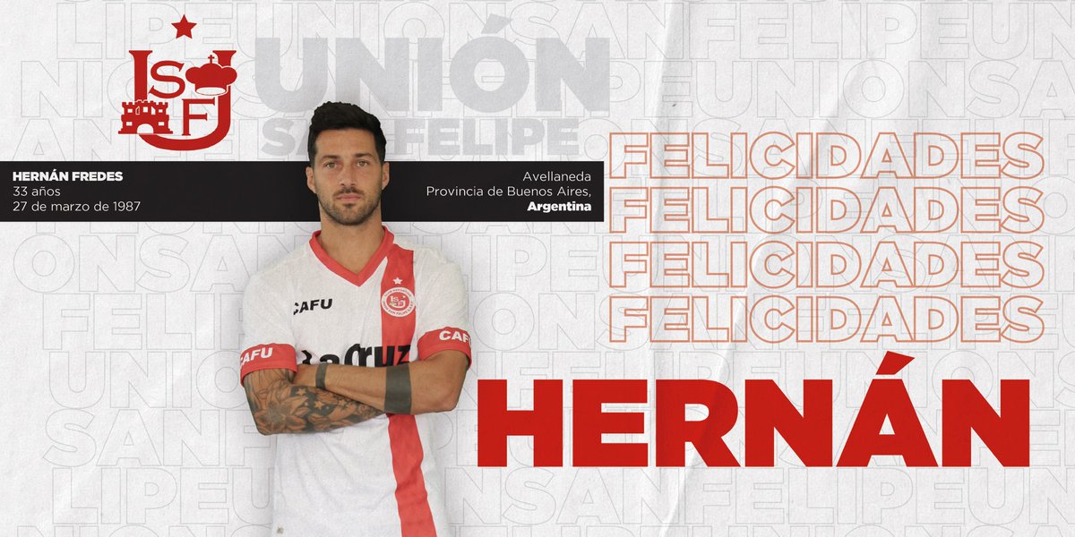 USanFelipeSADP's tweet photo. Feliz Cumpleaños @hernan_fredes ‼️ 
A disfrutar junto a la familia y un próspero año futbolístico en el Uní Uní 🙌🏼 
•Dejale tu saludo 🎂 
#VamosPorTodo #VamosUniUni 🔴⚪️ https://t.co/JmQzVf8neT