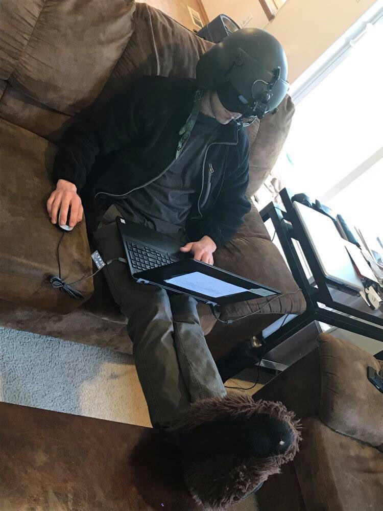 SamtheSoldier1's tweet photo. Ever wonder how an Army pilot works from home?  😝

#inthistogether
#USArmy
#soldiersstayhome
#workfromhome
#telework
#veteranauthor
#samthesoldier
#quarantine
#COVID 
#coronavirus https://t.co/YjIYWHYgHm