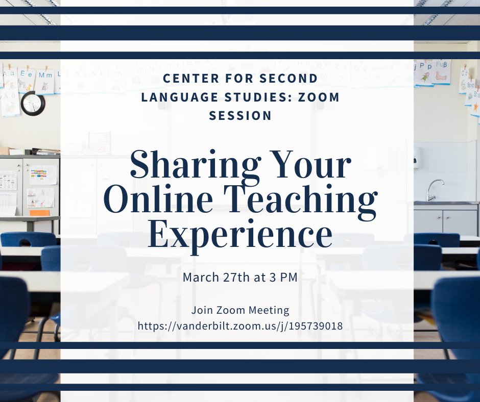 Vandy_VCL's tweet photo. Join us for a Zoom Session for all World Language Instructors today Friday, March 27th at 3pm CST.
"Sharing your Online Teaching Experience in Foreign Languages"
Use the link to join the meeting
https://t.co/hPhpzkm3Ym
#onlinelearning #vandycsls #OnlineTeaching https://t.co/sRKMyfT6Bm