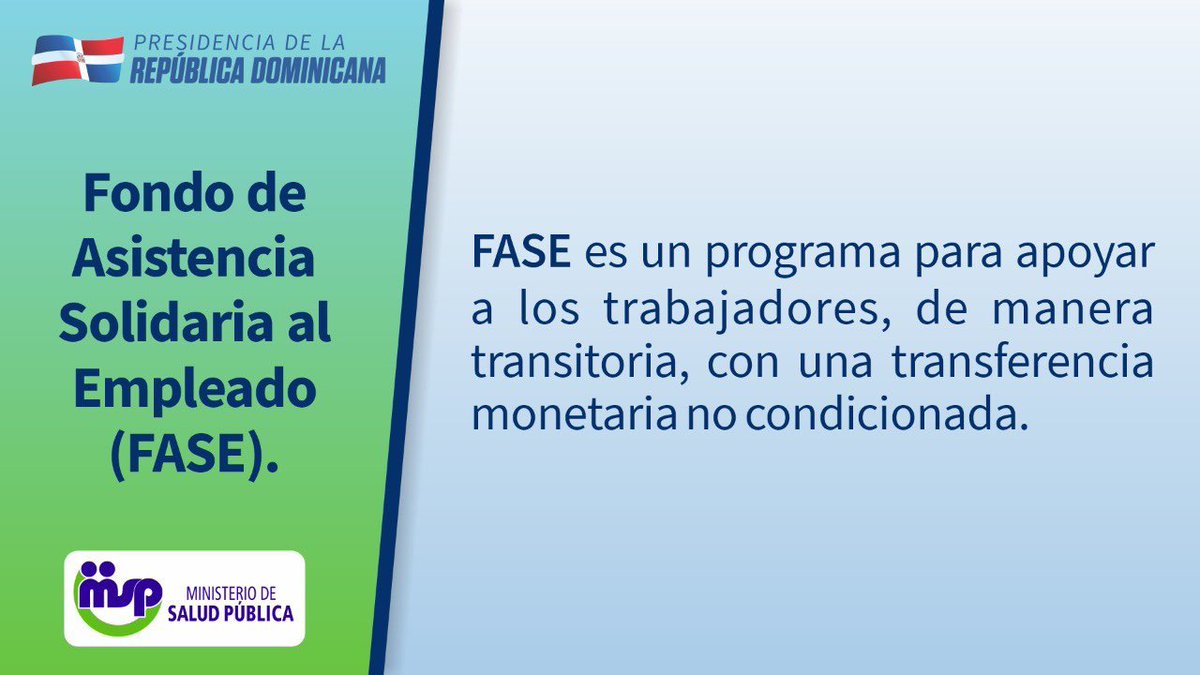 ferreras_carlos's tweet photo. El Fondo de Asistencia Solidaria al Empleado(#FASE)apoyará a los trabajadores,de manera transitoria, con una transferencia monetaria no condicionada. Es una medida anunciada ayer por nuestro #PresidenteHistórico @DaniloMedina ante el #CoronavirusRD #CarlosFerreras #QuedateEnCasa https://t.co/HePbeZ3XeW