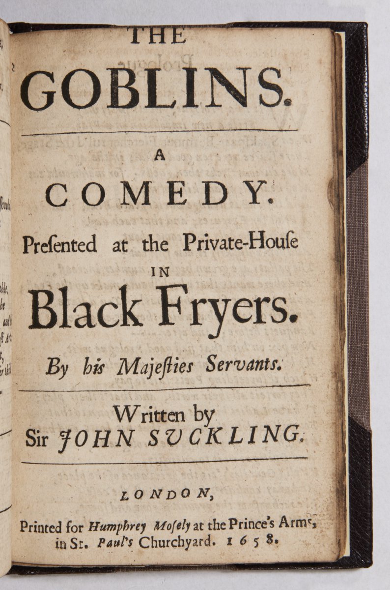 We can't visit our own theatres atm but we can still celebrate #WorldTheatreDay2020 by remembering some (much) earlier performances! This copy of Sir John Suckling's 'The Goblins' (printed 1658) is now held <a href="/NorfolkHC/">Norfolk Heritage Centre</a> - it was first performed in London 20 years earlier in 1638 🎭
