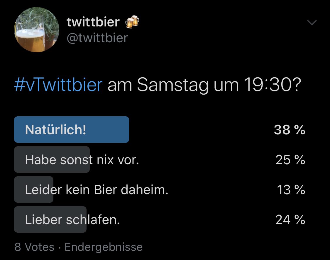 twittbier's tweet photo. Ihr habt entschieden! Und zum Erreichen einer Koalition mit Drei-Viertel-Mehrheit darf man natürlich auch etwas anderes als Bier trinken. Den passenden Einladungslink gibt es dann morgen kurz vor 19:30. https://t.co/oSmpBu2R8n