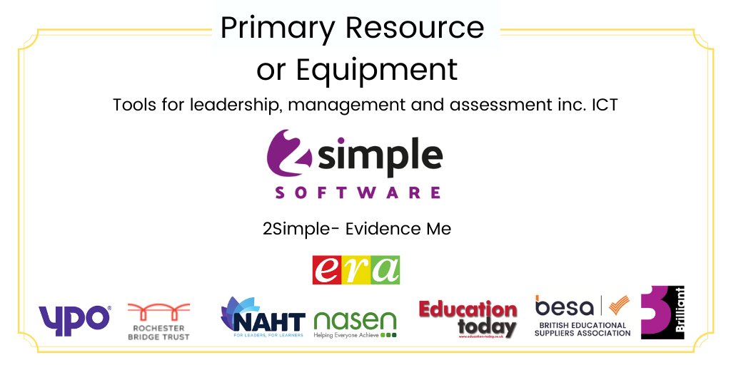 besatweet's tweet image. The Education Resources Award for Primary Resource or Equipment - Tools for leadership, management and assessment inc. ICT goes to @2SimpleSoftware Evidence Me! Very well done! #ERA2020