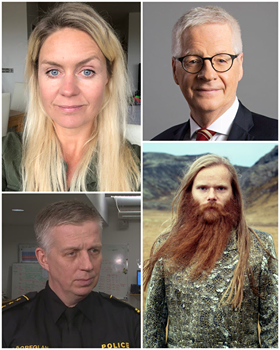 Mikið landslið hér í kvöld! Bogi Ágústsson, Nína Dögg, <a href="/VidirReynisson/">Víðir Reynisson</a> og Teitur Magnússon. @ergblind með neglu! Líka talsverður spenningur fyrir óvæntum gestum. Kl. 20:25! Hlökkum til að heyra í ykkur! #vikan