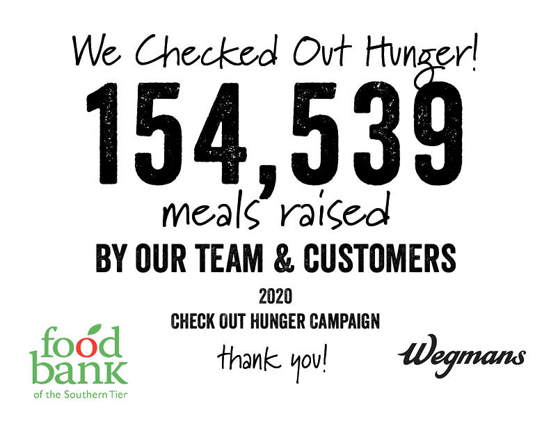 TourdeKeuka's tweet photo. Thanks to Corning Wegmans shoppers and cashiers for helping #CheckOutHunger in the Southern Tier! Shoppers gave enough to help provide 154,539 meals for those struggling with food insecurity. You guys are #HungerHeroes! #ThankFULL https://t.co/Vk2p2J0pLA