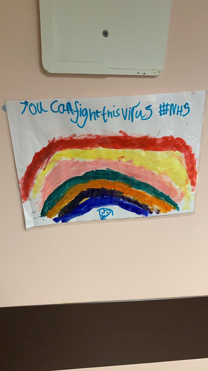 Ward09M's tweet photo. Pictures from one of our nurses beautiful children, making the ward bright and cheerful #paintarainbow #covidwontbeatus #nhsfamily #w9support https://t.co/GYa0OlrO9t