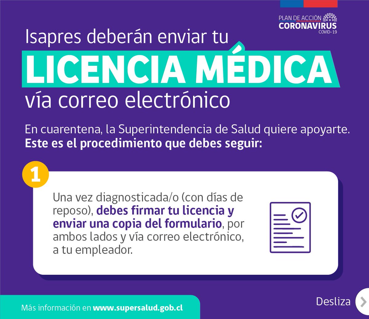 SuperDeSalud's tweet photo. ⚠️[IMPORTANTE]⚠️
Ahora las Isapres, tras una nueva circular de la @SuperDeSalud, deberán enviar tu #LicenciaMédica vía correo electrónico.

#CuidémonosEntreTodos #PlanCoronavirus 👇 https://t.co/3B1ou2KGWD