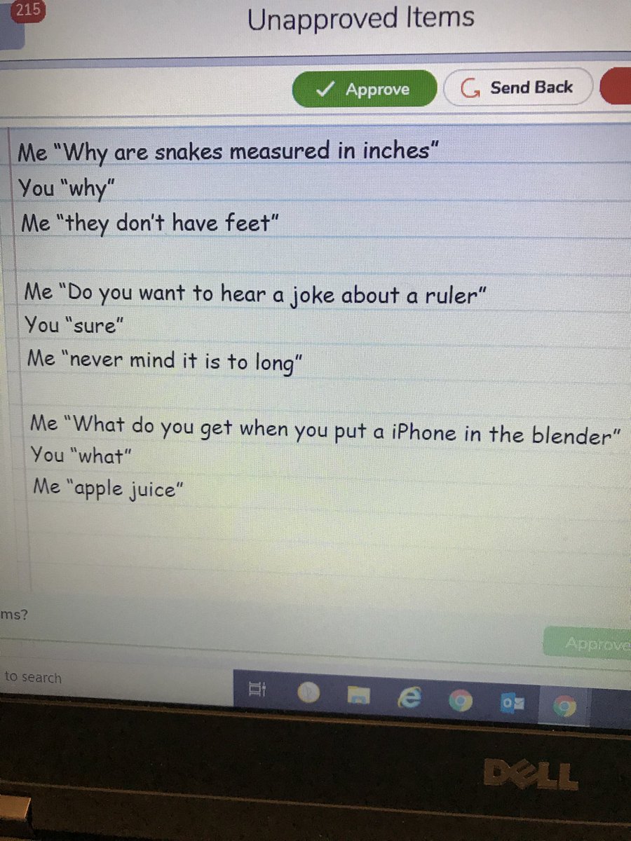 MrsZock3rdJES's tweet photo. When you’re teaching from home and your little jokester student continues to keeping you laughing by sharing some jokes with me through #Seesaw  #missmyclass  ⁦@Jack_D_Johnson⁩ https://t.co/D3GH9foV9a