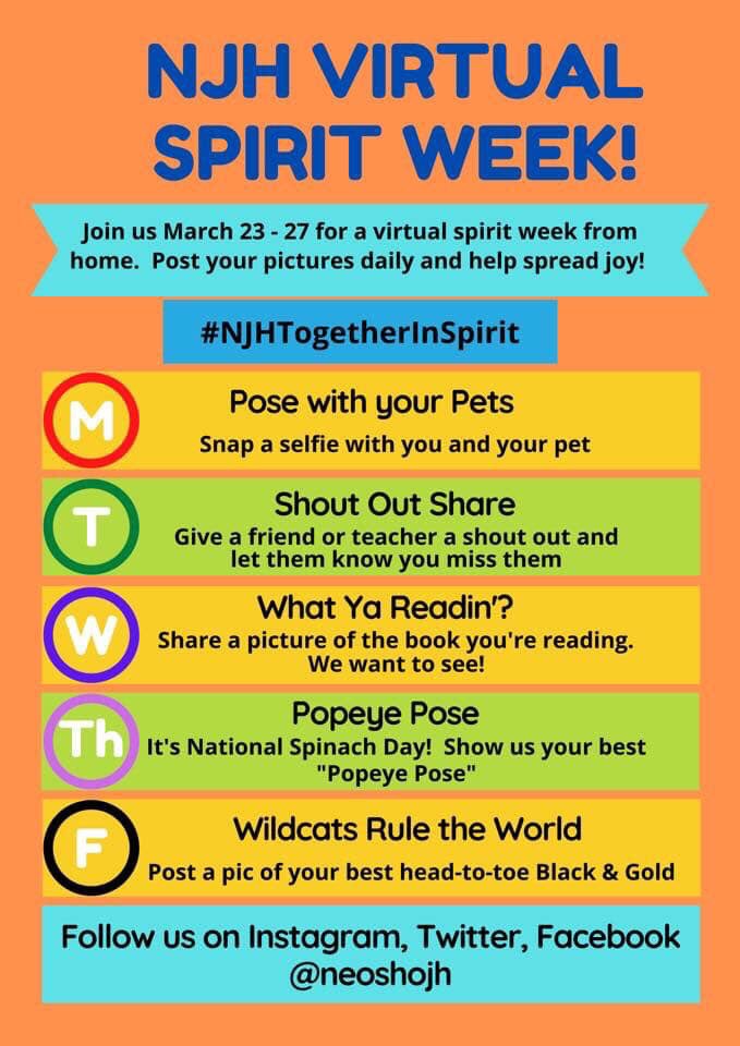 CoachHebertNSD's tweet photo. Today is Wildcats Rule the World day of the #NJHTogetherInSpirit Virtual Spirit Week! Goal was to dress head to toe in Black and Gold! First I tried the vest. Buying stuff online does not always fit correctly, even if it's a 3XL 😂😂🤣🤣 so I settled for the black shirt b/g tie. https://t.co/ly5BUeia0Y