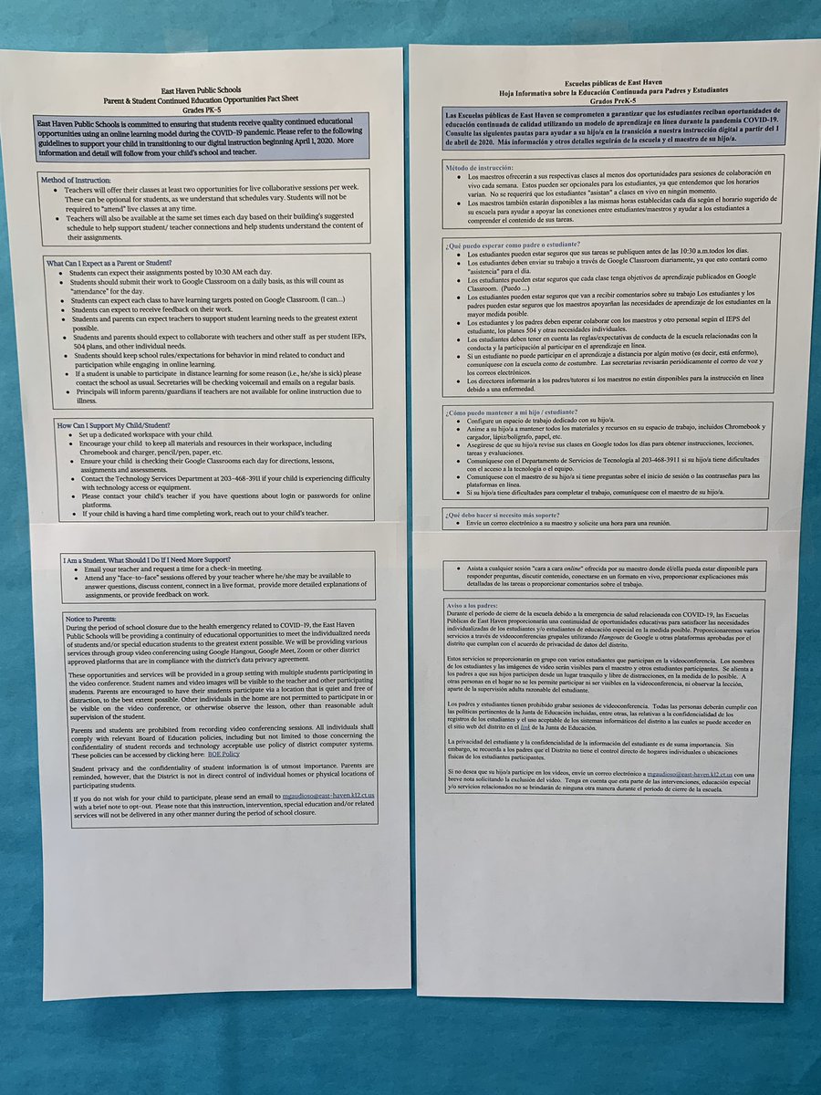 Please see below the Parent &amp; Student Continued Education Opportunities Fact Sheet for Grades PreK-5