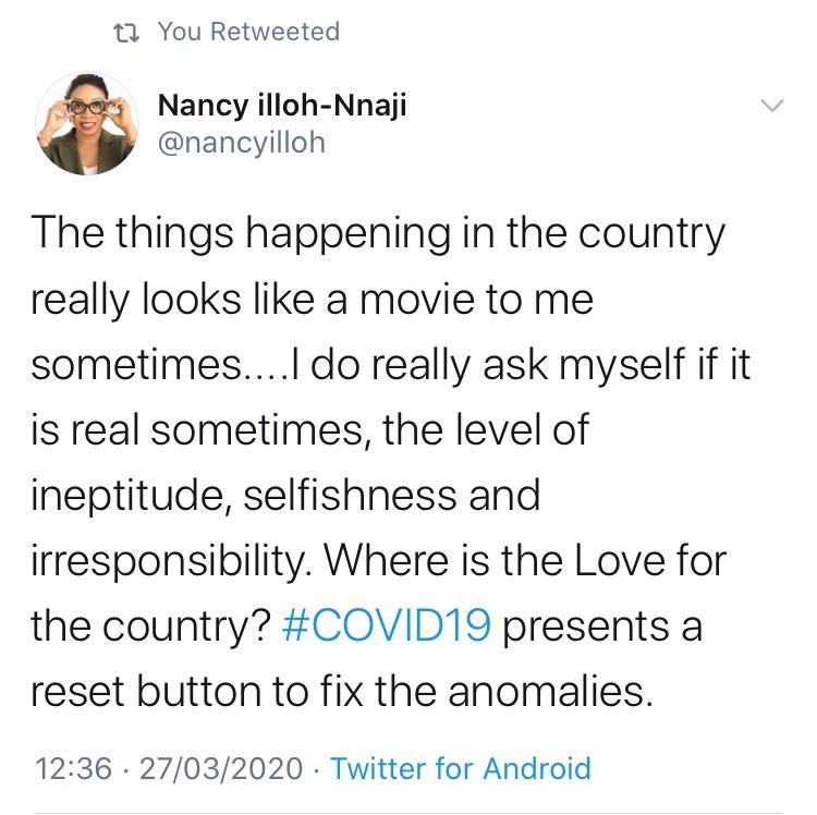 moneylineTV's tweet photo. #Thoughtoftheday  - @nancyilloh 

Do you think Nigeria is learning any lesson from@the recent #COVID19 pandemic ? 

Please share the lessons you know they have learnt. 

#COVID19 #MoneylinewithNancy #Nigeria https://t.co/olgOtJnbpN