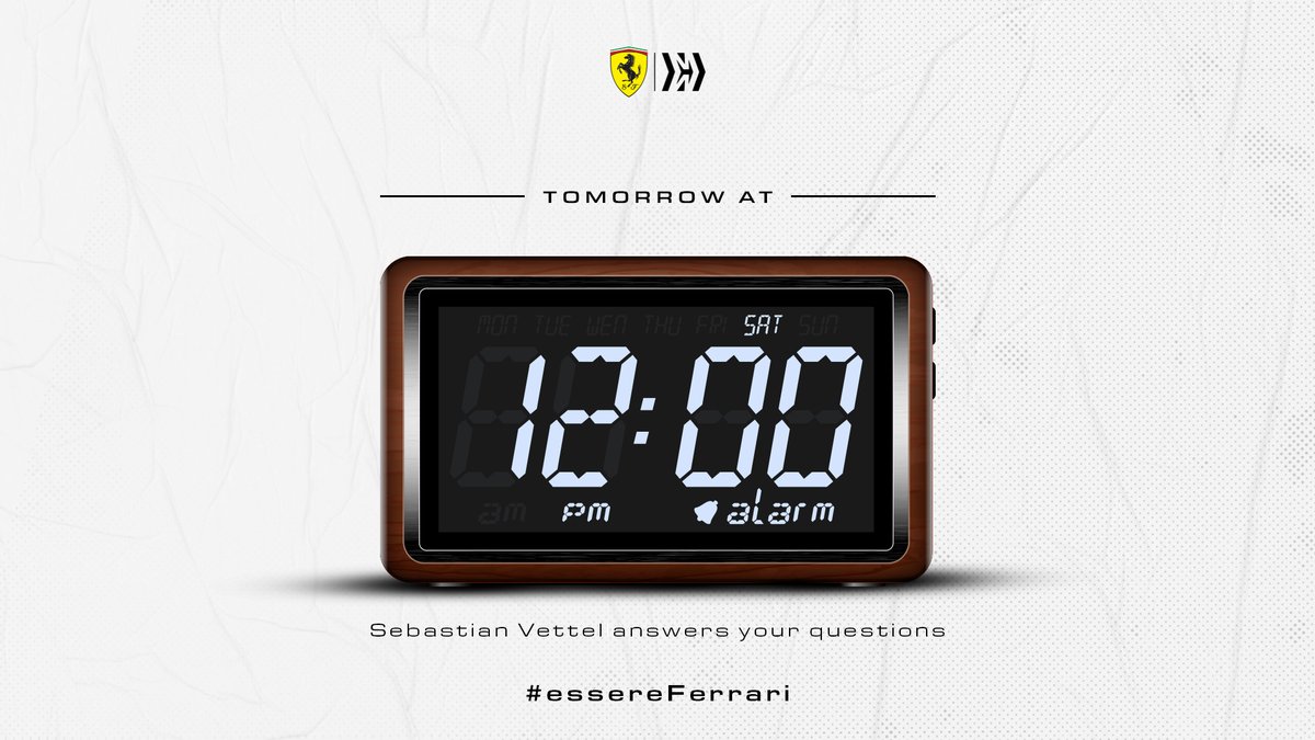 Stay tuned, #Tifosi 👀
#Seb5 will be providing the answers to some of your questions, so keep an eye out 😀
⏰ 12 pm CET
#essereFerrari 🔴