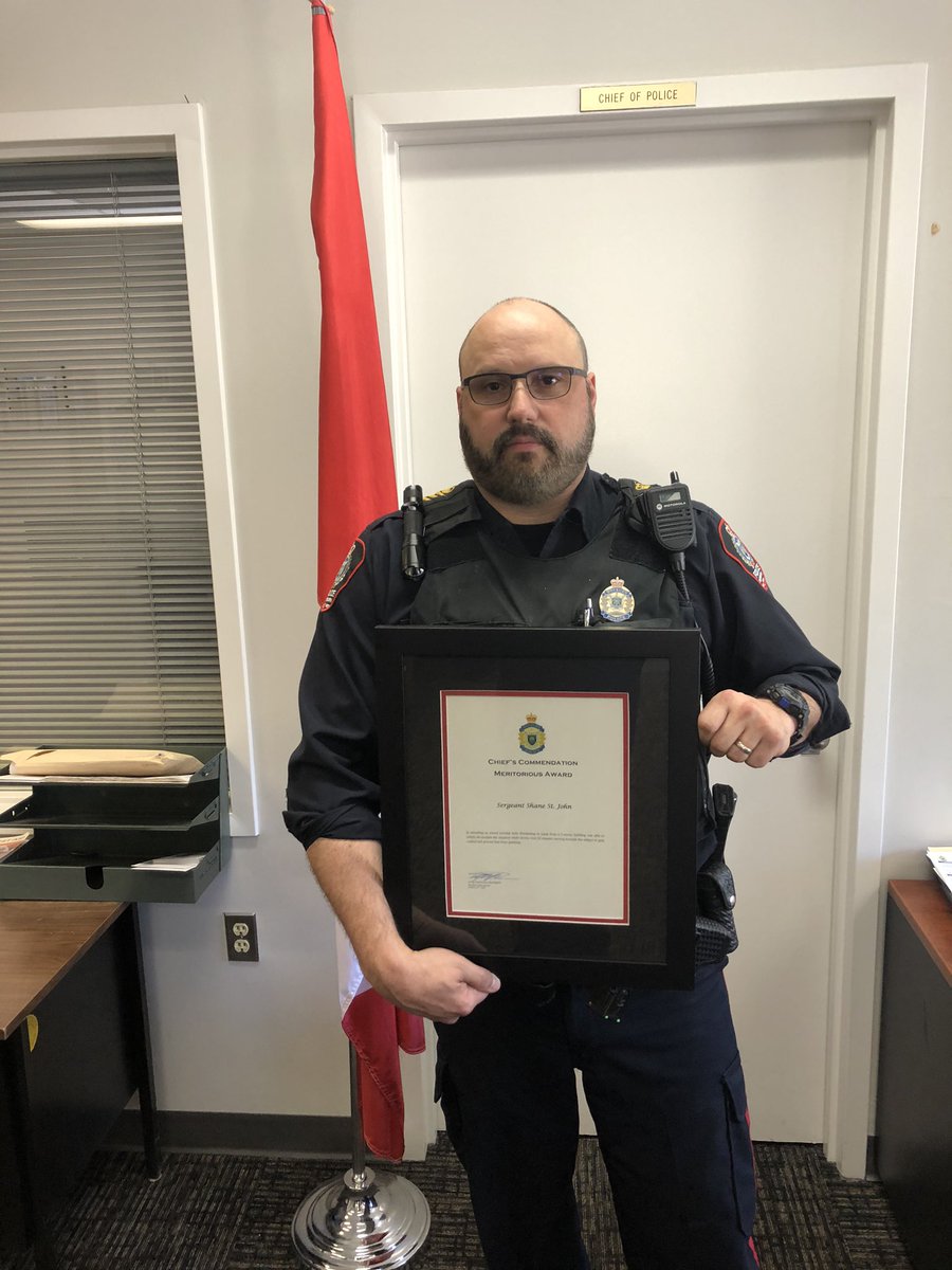 Join us in congratulating Sgt. Shane St. John who received the Chief’s Commendation for actions relating to an armed suicidal individual. His calm demeanour was key in resolving the situation without injury to anyone.
