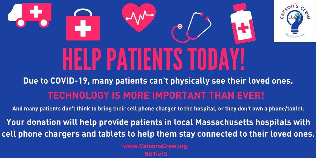 Carsons_Crew's tweet image. Looking for ways to help? DONATE NOW to help patients in local hospitals stay connected to their loved ones: carsonscrew.org/take-action-do…
#CarsonsCrew #COVID19 #coronavirus
#technology
#healthcare