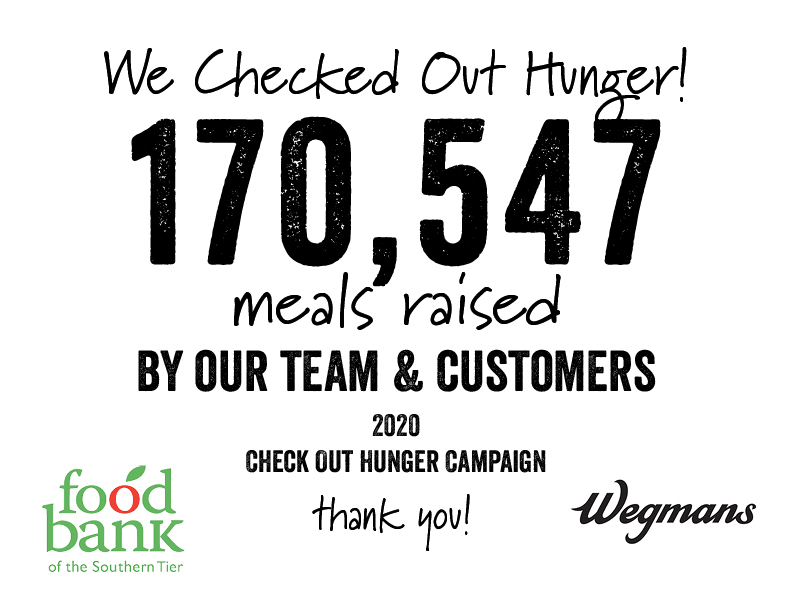 TourdeKeuka's tweet photo. Thanks to shoppers and staff at Ithaca Wegmans for helping feed our neighbors in need during this year’s #CheckOutHunger campaign! Shoppers gave enough to help provide 170,547 meals for those struggling with food insecurity. #ThankFULL #HungerHeroes https://t.co/o8sAMs3neO